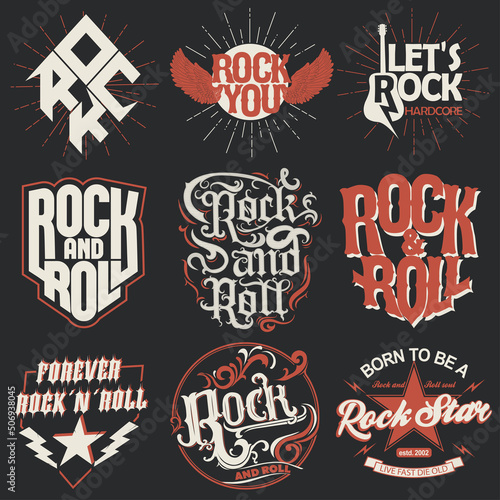 Rock and Roll t-shirt print set. Vector