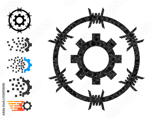 Vector lowpoly industrial jail icon illustration is constructed with random filled triangles. Triangle industrial jail polygonal 2d vector illustration.