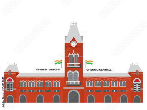 Chennai central railway station vector M.G.R Railways station Tamilnadu , india .in white background