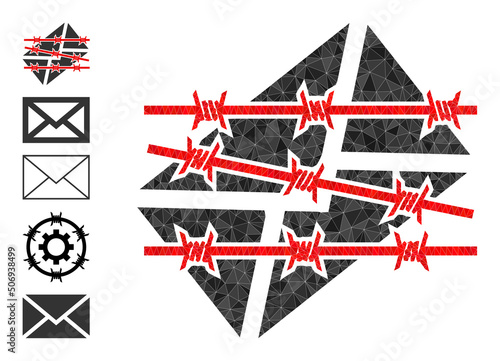 Vector lowpoly spam letter jail icon illustration is combined of scattered filled triangle items. Triangle spam letter jail polygonal icon vector illustration.