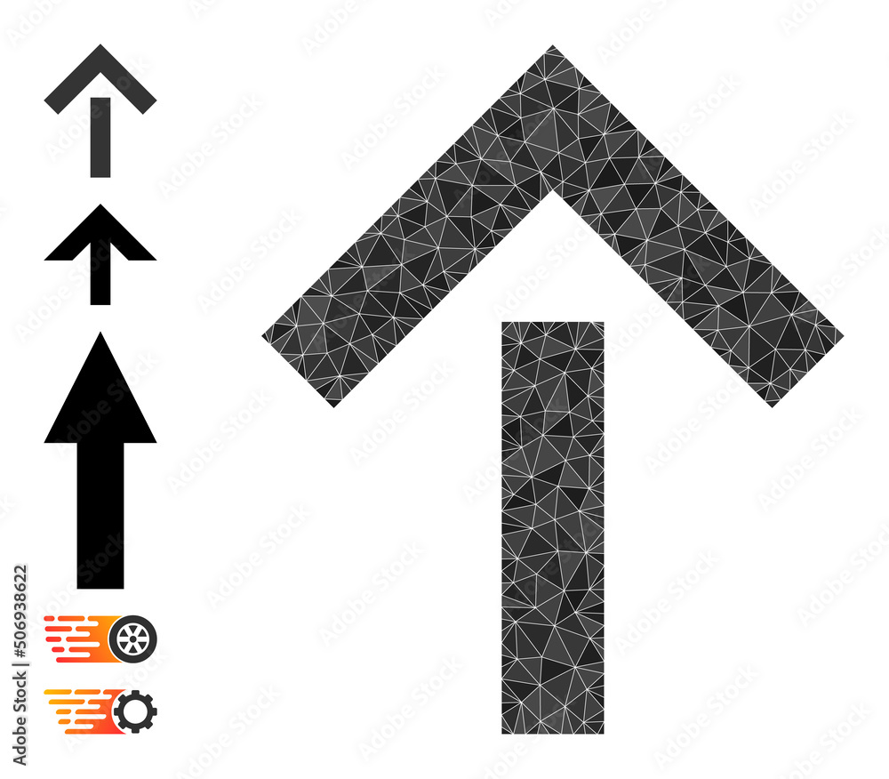 Fototapeta premium Vector triangulated move up icon illustration is combined of randomized filled triangle parts. Triangle move up polygonal 2d vector illustration.