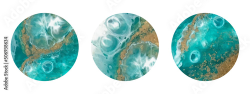 Epoxy surface template. A selection of colorful turquoise circles. Isolated vector illustration.