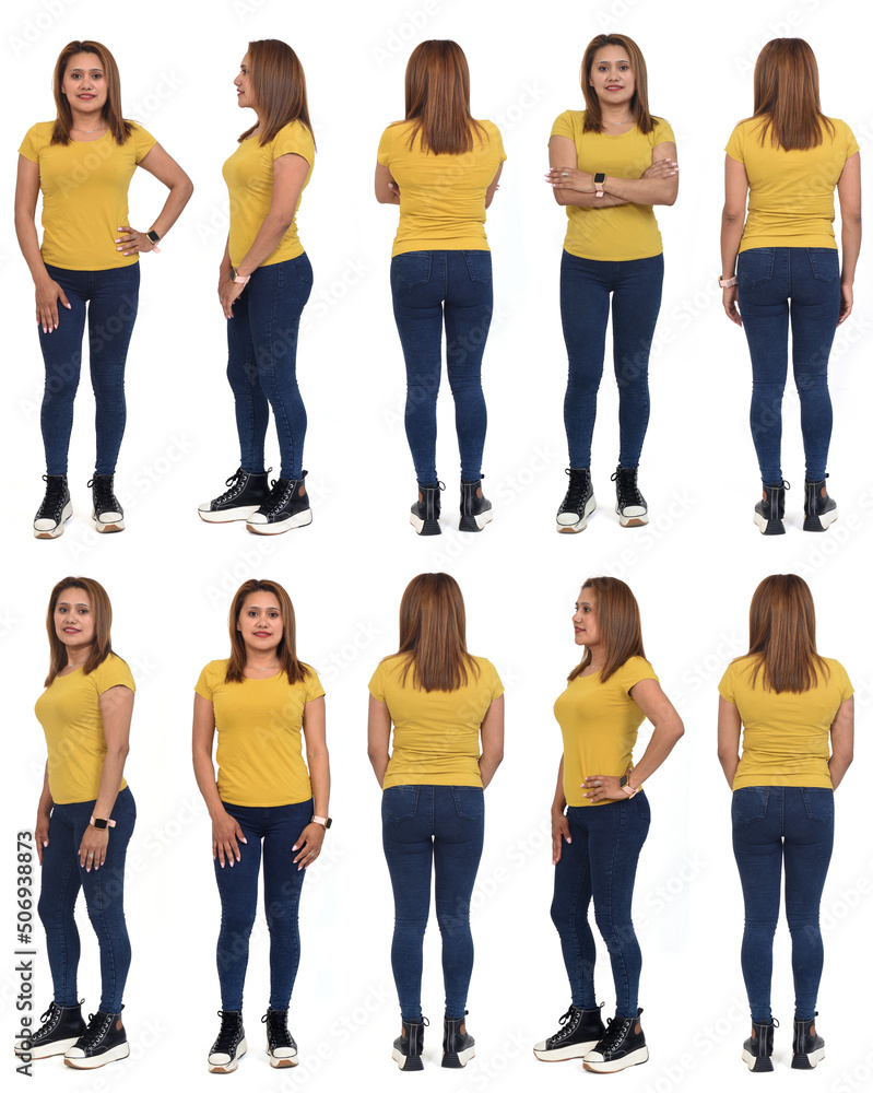 Obraz premium various poses of same women on white background