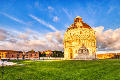 Baptistery of San Giovanni Illuminated at Sunrise in Pisa photo