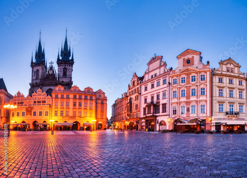 Prague Clock Tower on Old Town Square at Dusk