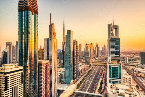 Dubai Skyline at Sunset, United Arab Emirates photo