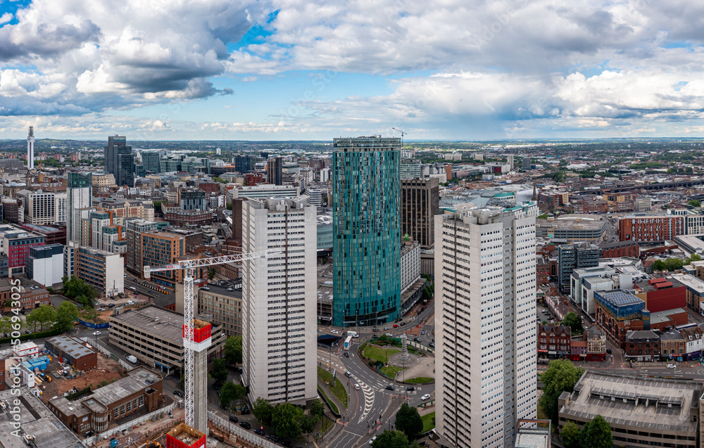 Aerial view of Birmingham cityscape skyline