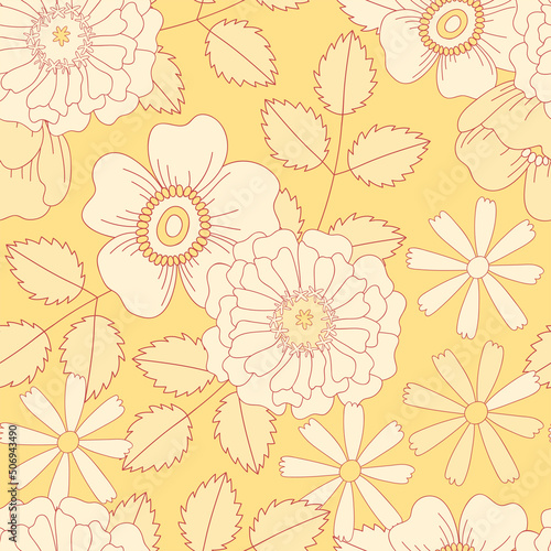 Wallpaper Mural Floral seamless pattern with retro hippie flowers. Vector Illustration with flowers and leaves. Modern vintage. Torontodigital.ca