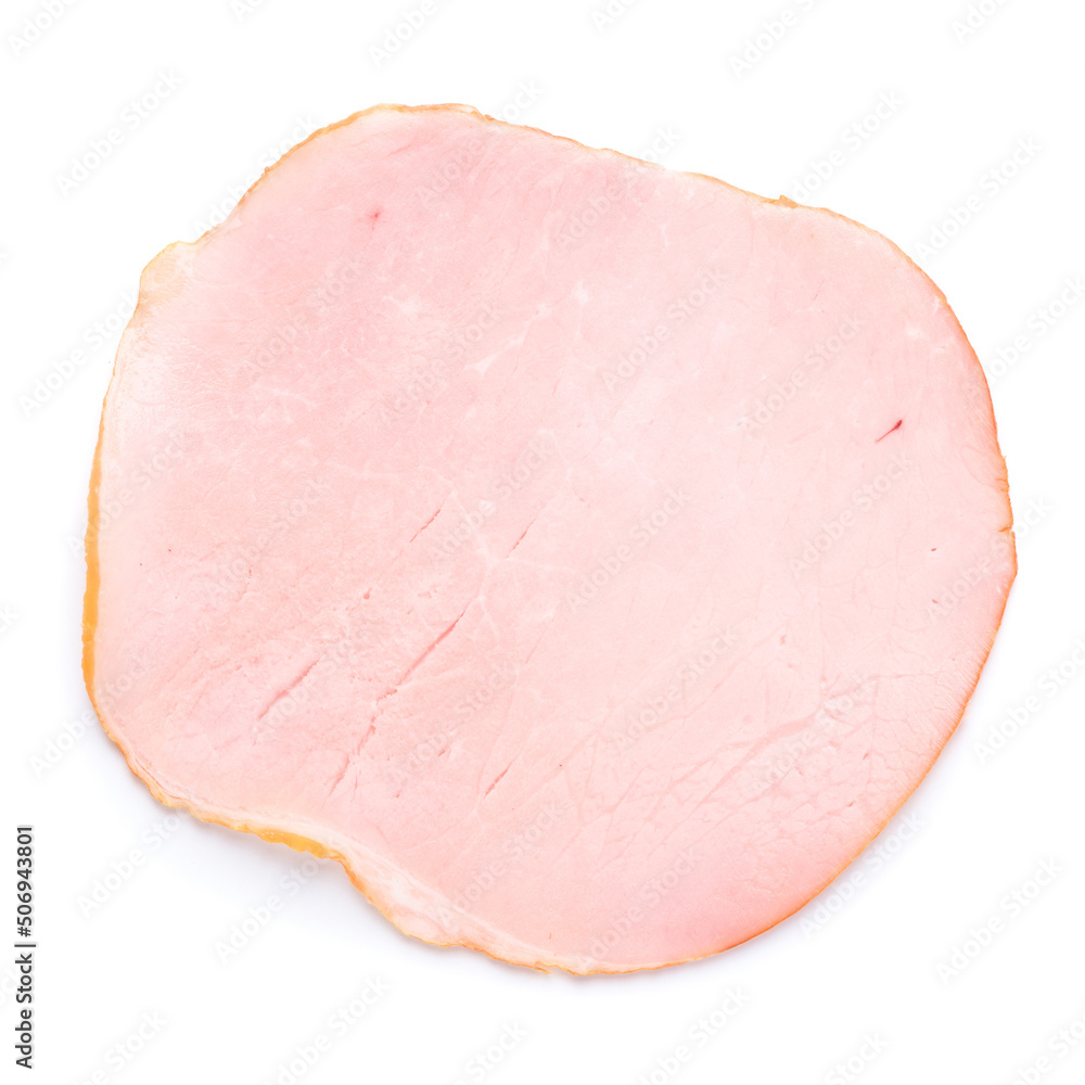 Smoked ham fillet loin slice isolated on white background top view Smoked ham fillet loin slice isolated on white background top view