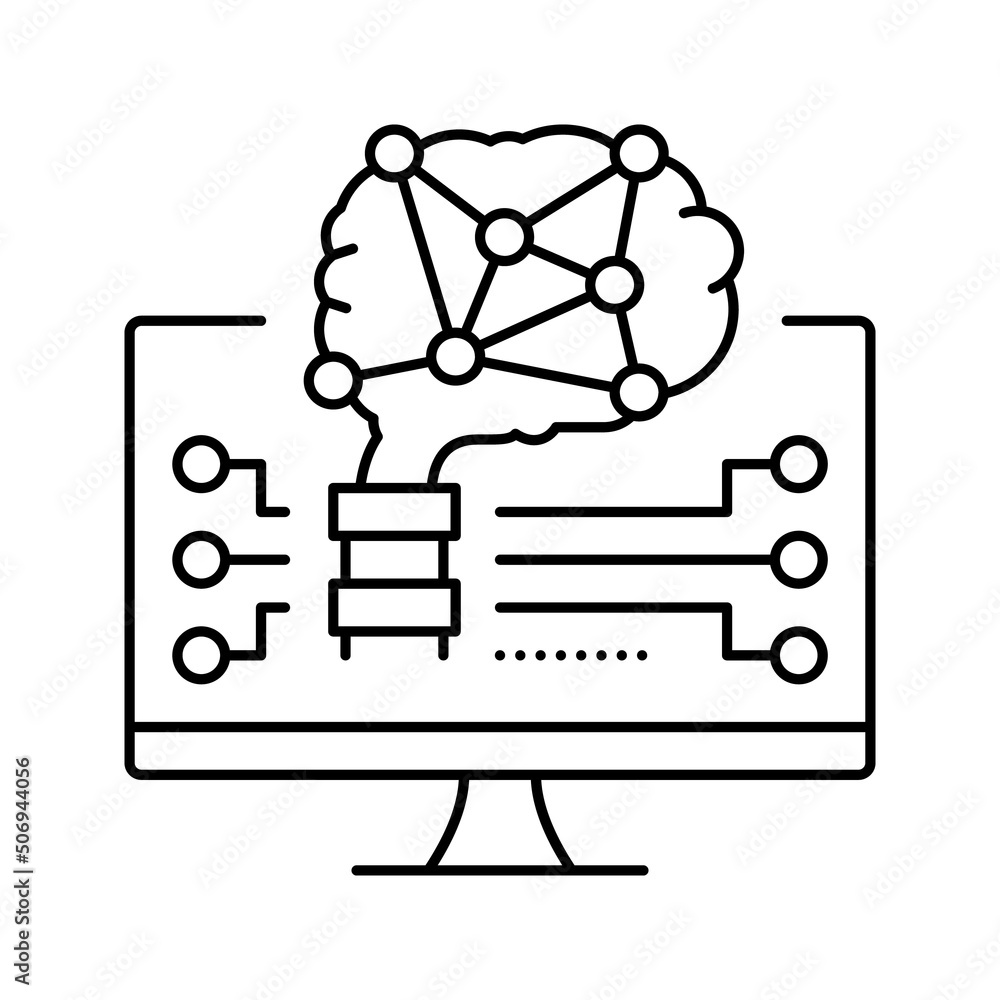brain robot line icon vector illustration