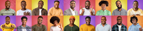 Mosaic With Happy African American Males Portraits Over Colorful Backgrounds