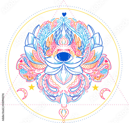 Vector illustration of mandala, isolated. Light, peace and spirit concept. Buddhism lotus symbol. Tattoo, spiritual yoga.