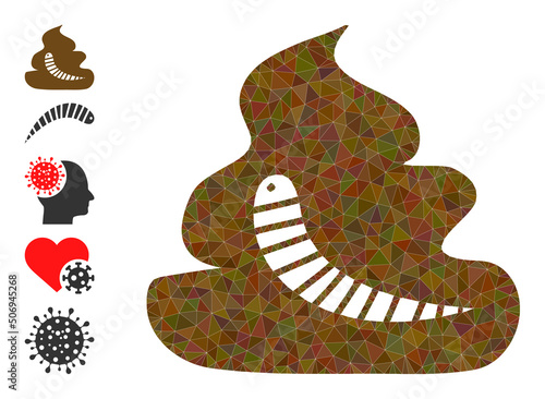 Vector low-poly shit worm icon illustration is designed with random filled triangles. Triangulated shit worm polygonal icon vector illustration.