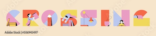 The concept of book exchange, bookcrossing between students and children. Illustration of education, festival, knowledge and reading club. Isolated flat illustration for banner, poster and invitation