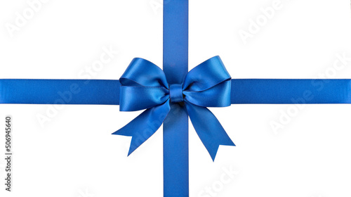composition with blue ribbons and bow isolated on white background
