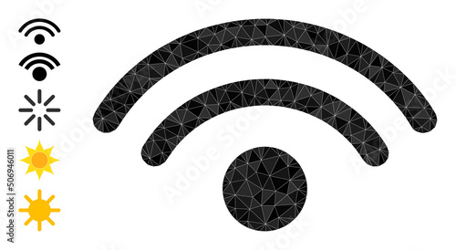 Vector triangulated WiFi source icon illustration is constructed with chaotic filled triangle parts. Triangle WiFi source polygonal icon vector illustration.