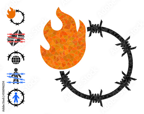 Vector triangulated fired jail icon illustration designed with randomized filled triangles. Triangulated fired jail polygonal 2d vector illustration.