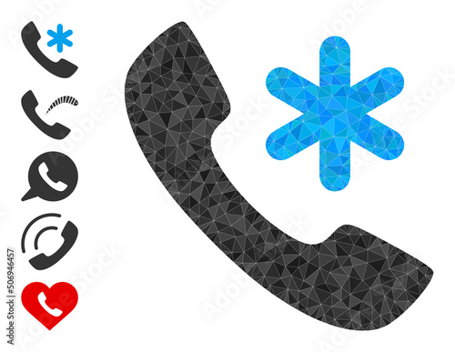 Vector lowpoly cold call icon illustration constructed with random filled triangle items. Triangle cold call polygonal symbol vector illustration.