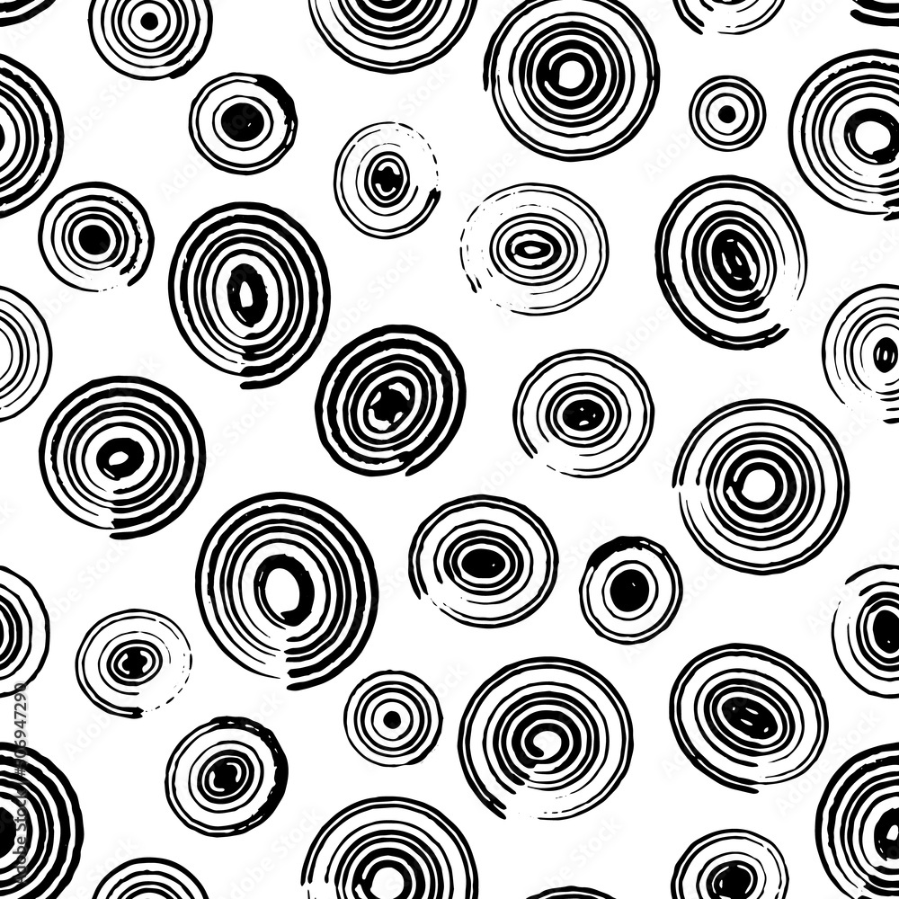 Vector seamless pattern. Repeatable texture with hand drawn round shape brush strokes various size. Artistic monochrome background. Vector seamless pattern. Repeatable texture with hand drawn round shape brush strokes various size. Artistic monochrome background.