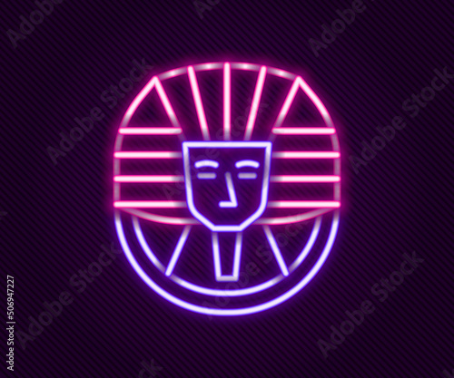 Glowing neon line Egyptian pharaoh icon isolated on black background. Colorful outline concept. Vector
