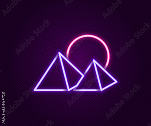 Glowing neon line Egypt pyramids icon isolated on black background. Symbol of ancient Egypt. Colorful outline concept. Vector