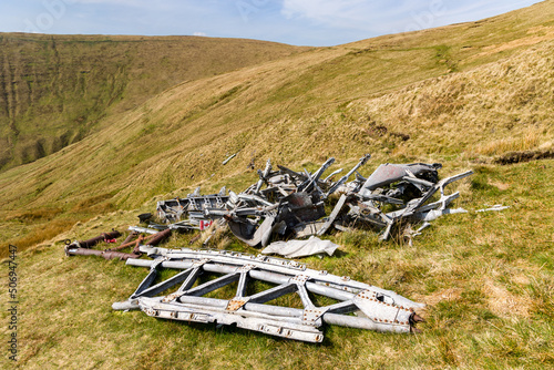 Wreckage of a Royal Canadian Air Force Wellington bomber (R1465) on a remote Welsh hillside photo