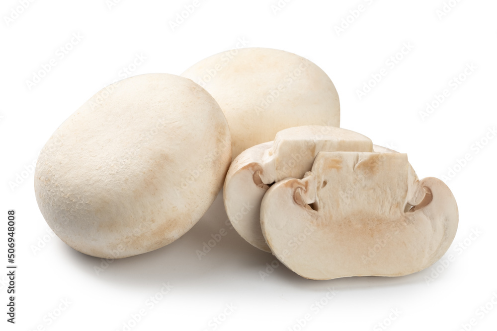fresh sliced champignons, isolated on white background. fresh sliced champignons, isolated on white background.