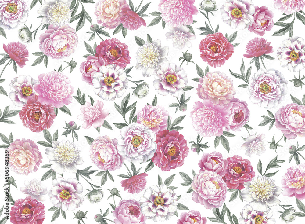 Floral background. Hand drawn botanical illustration with peonies. Floral background. Hand drawn botanical illustration with peonies.