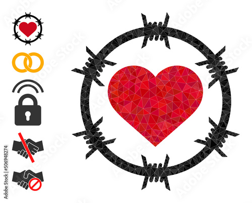 Vector low-poly love jail icon illustration is combined with chaotic filled triangle parts. Triangulated love jail polygonal icon vector illustration.