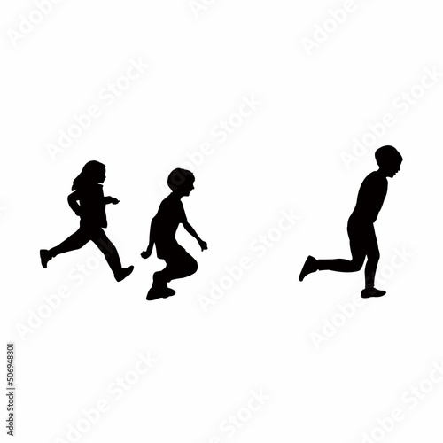 children playing together, silhouette vector