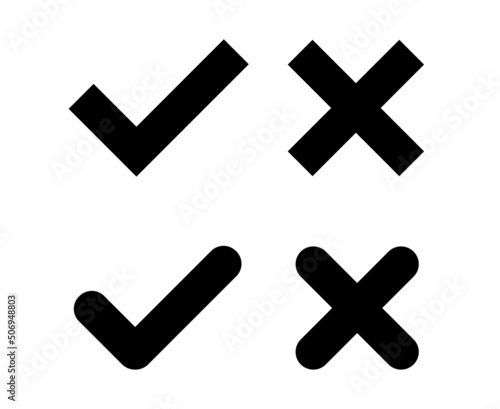 Check mark icon and Cross icon - vector. Isolated. Vector illustration