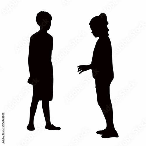 a girl and boy playing together, silhouette vector