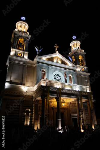 Night view of Basilica of Our Lady of Nazareth during the festivities of Círio de Nazaré in Belém, Pará, Amazon, Brazil. photo