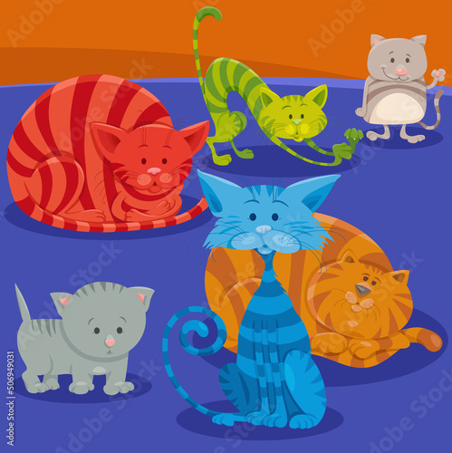 cartoon cats and kittens animal characters group