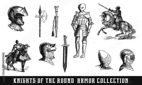 Vintage Illustration of Knights & suits of Armour