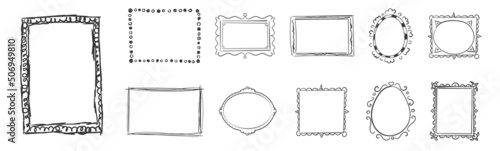 Hand drawn frames, square borders, scribble doodle