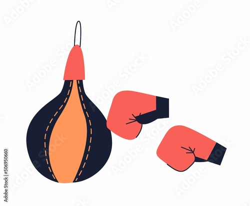 Boxing gloves for protection of hands in competitions. Sportswear for boxing. Sports equipment for striking. Illustration in flat cartoon graphic style.