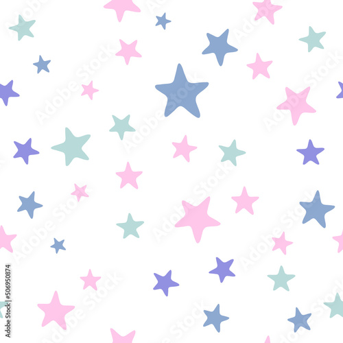 Stars childish vector seamless pattern graphic design. Baby shower gift wrapping pattern. Cute stars seamless ornament for xmas wallpaper  fabric or package design.