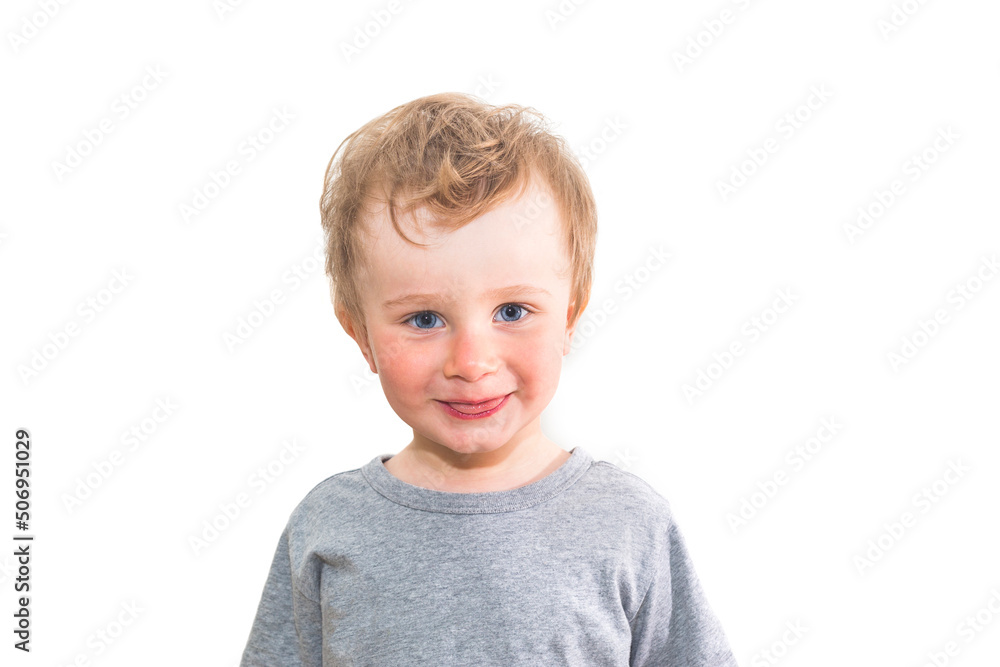 One year nine month old boy on white background One year nine month old boy on white background