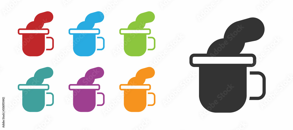 Black Cup of tea icon isolated on white background. Set icons colorful. Vector Black Cup of tea icon isolated on white background. Set icons colorful. Vector