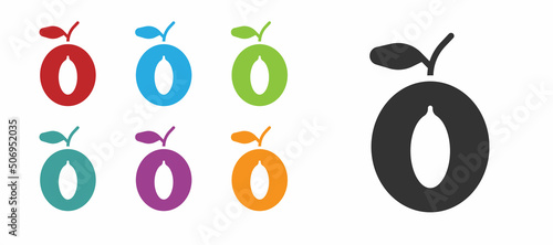 Black Plum fruit icon isolated on white background. Set icons colorful. Vector