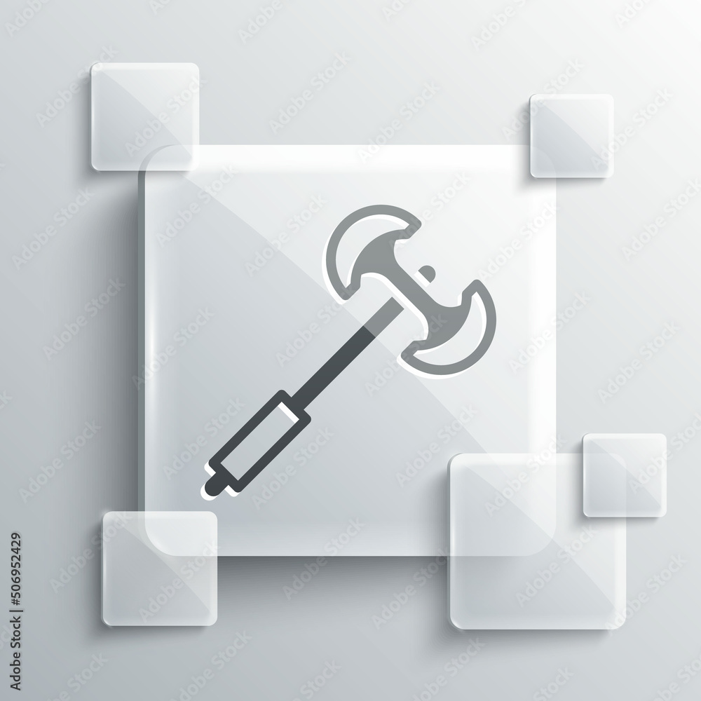 Grey Medieval poleaxe icon isolated on grey background. Square glass panels. Vector Grey Medieval poleaxe icon isolated on grey background. Square glass panels. Vector