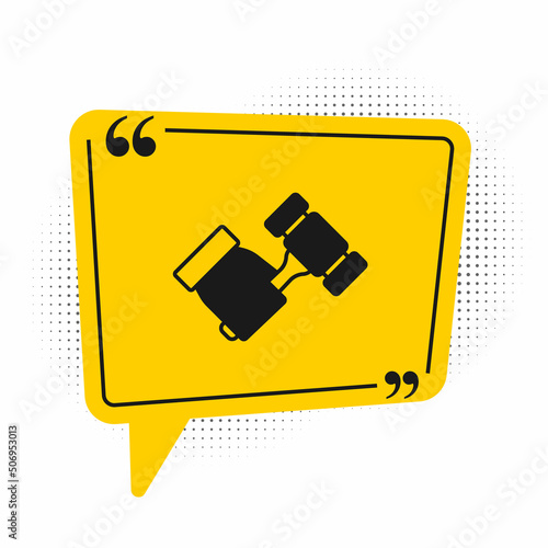 Black Auction hammer icon isolated on white background. Gavel - hammer of judge or auctioneer. Bidding process, deal done. Auction bidding. Yellow speech bubble symbol. Vector