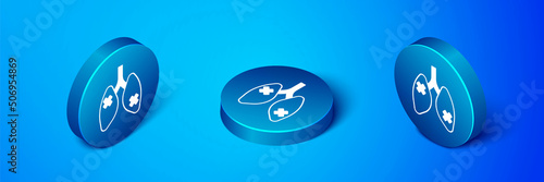 Isometric Disease lungs icon isolated on blue background. Blue circle button. Vector