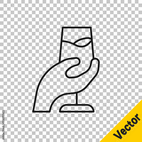 Black line Wine tasting, degustation icon isolated on transparent background. Sommelier. Smells of wine. Vector