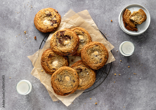 Pretty display of cookies and milk photo