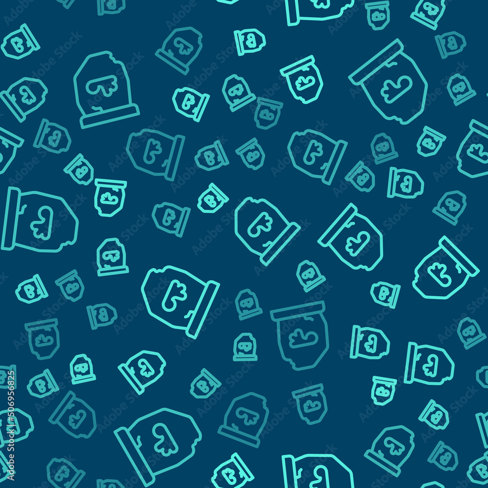 Green line Magic rune icon isolated seamless pattern on blue background. Rune stone. Vector Green line Magic rune icon isolated seamless pattern on blue background. Rune stone. Vector