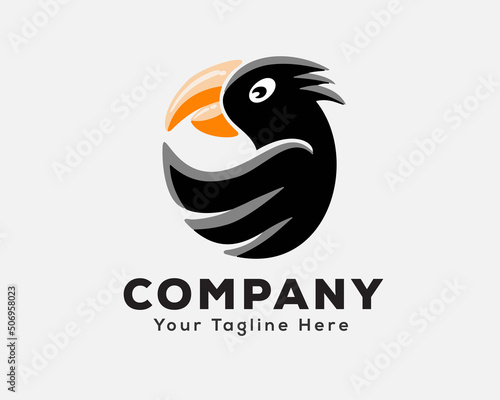 abstract flying black silhouette parrot macaw cockatoo animal bird logo icon symbol illustration