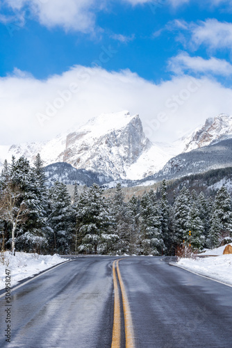 Mountain road in wintertime