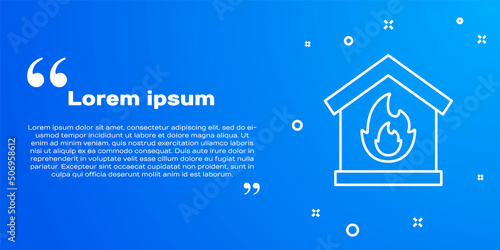 White line Fire in burning house icon isolated on blue background. Vector